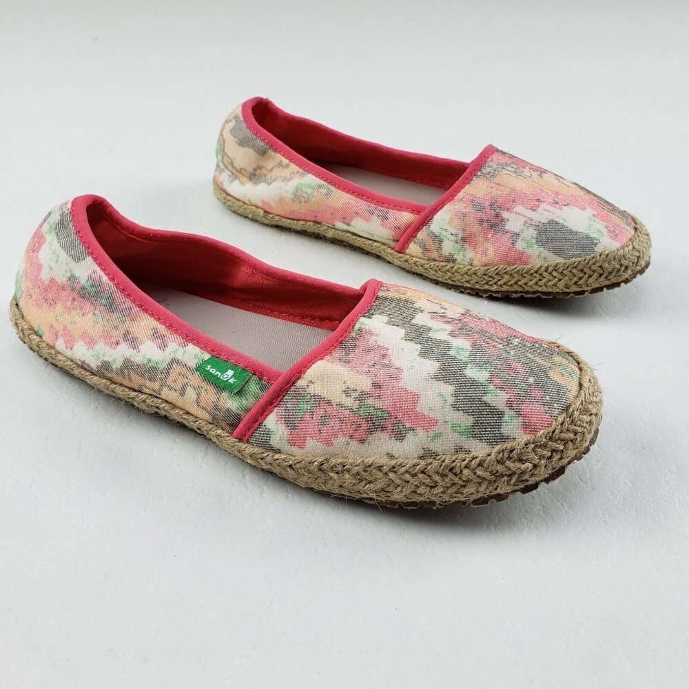 Sanuk Mya Espadrille Flats Womens 7 Beige Jute Slip On Surfer Comfort Loafers